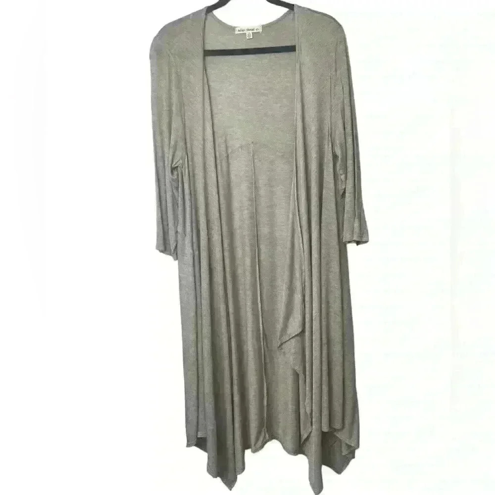 Womens Open Front Long Draped Cardigan - Gray